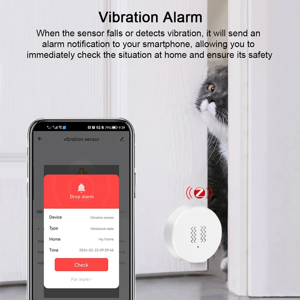 Tuya Zigbee مستشعر الاهتزاز مع بطارية أمن الوطن الذكي نظام الكشف عن بعد في الوقت الحقيقي Smartlife APP إشعار إنذار