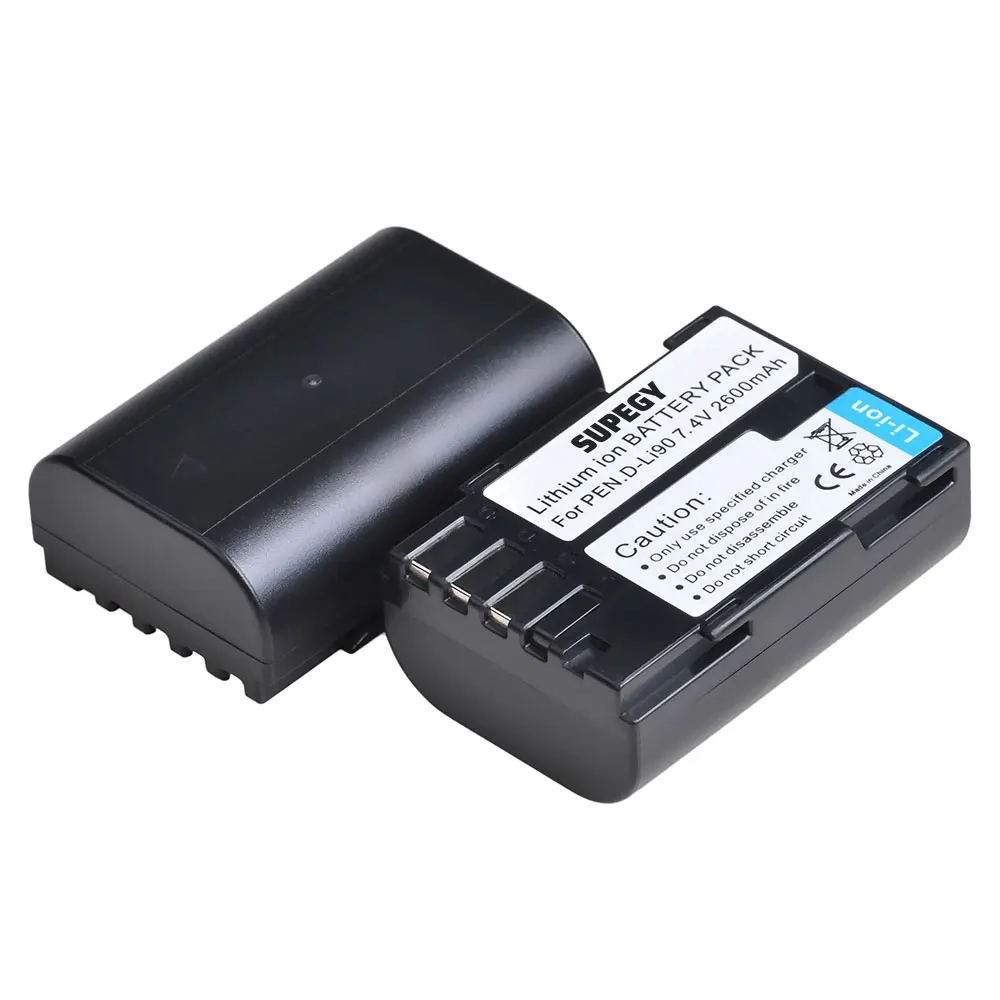 2Pcs 2600mAh D-LI90 DLi90 D Li90 Battery akku + USB Charger for PENTAX 645 645D 645Z K-1 K-01 K-3 K-5 K-5D K-5IIs K-7 K-7D