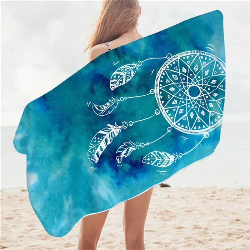 Dreamcatcher Bath Towel Microfiber Watercolor Beach  Rectangle Bikini Cover-Up Mat,Sand Proof Absorbent Quick Dry