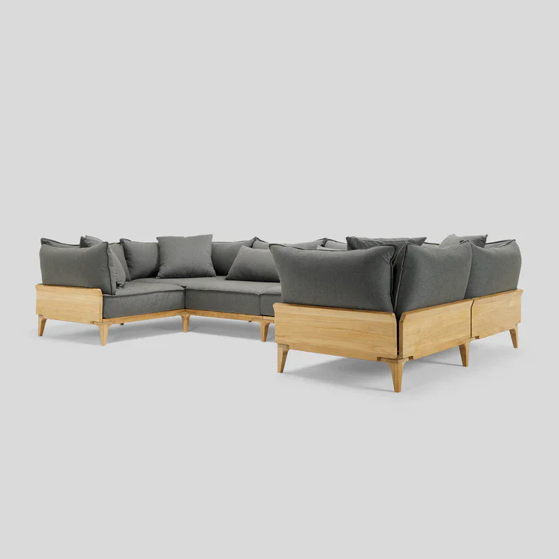 

For Modern Leisure Outdoor Furniture U Shape Sectional Solid Teak Wooden Sofa Set