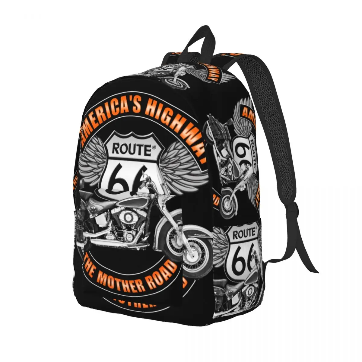 Custom Americas Highway Route 66 Canvas Backpack Women Men Basic Bookbag for School College USA Highway Motorbike Bags