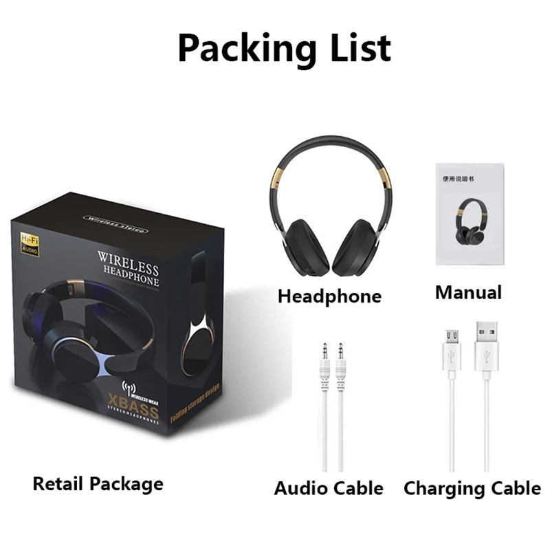 07S Bezdrátová sluchátka Skládací Nastavitelná stereo herní sluchátka Bluetooth+TF Play+3,5mm AUX