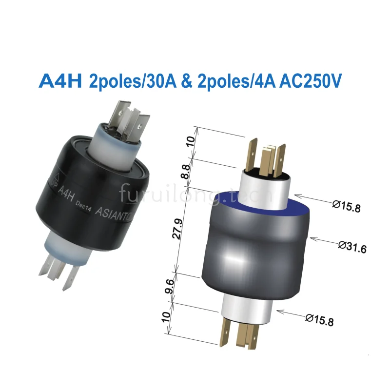 A4H Mercury Slip Ring Collector Rotary Ring With Low Electrical Noise 500V 1200rpm 2px 30Amp 2px4Amp