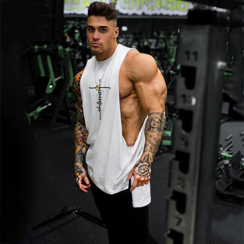 Summer Cotton Breathable Vests Gym Bodybuilding Muscle Tank Tops Mens Fitness Casual Clothing Extend Cut Off Sleeveless Shirts