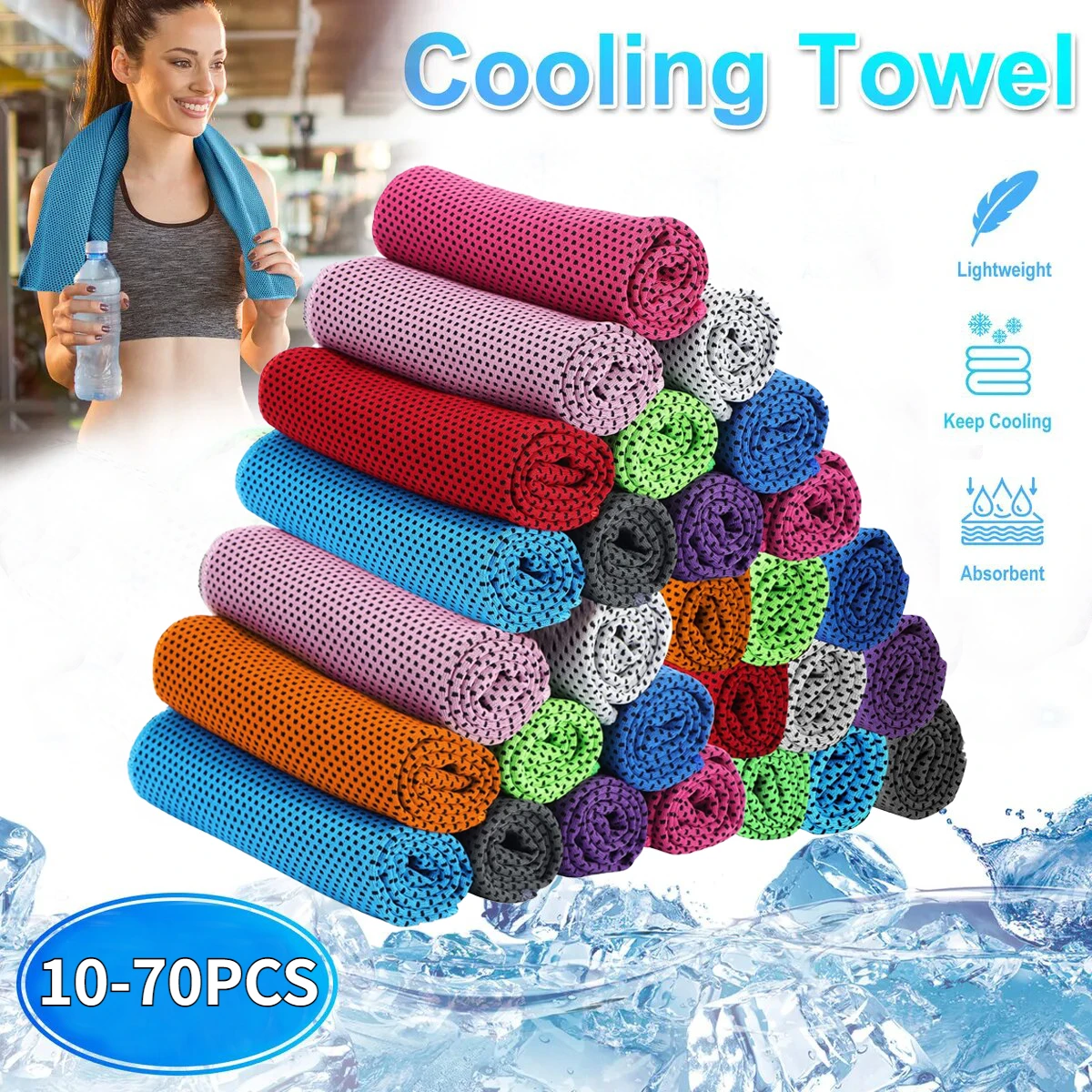 10-70pcs Cooling Towels for Neck and Face Sport Quick Drying Cool Towel Microfiber Cold Towel for Workout Yoga Camping Gym Club