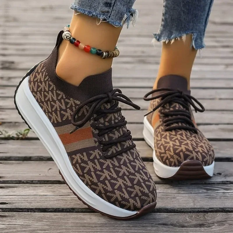 2024 Women Wedges Sneakers Lace-Up Breathable Sports Shoes Casual Platform Female Footwear Ladies Vulcanized Shoes Zapatillas