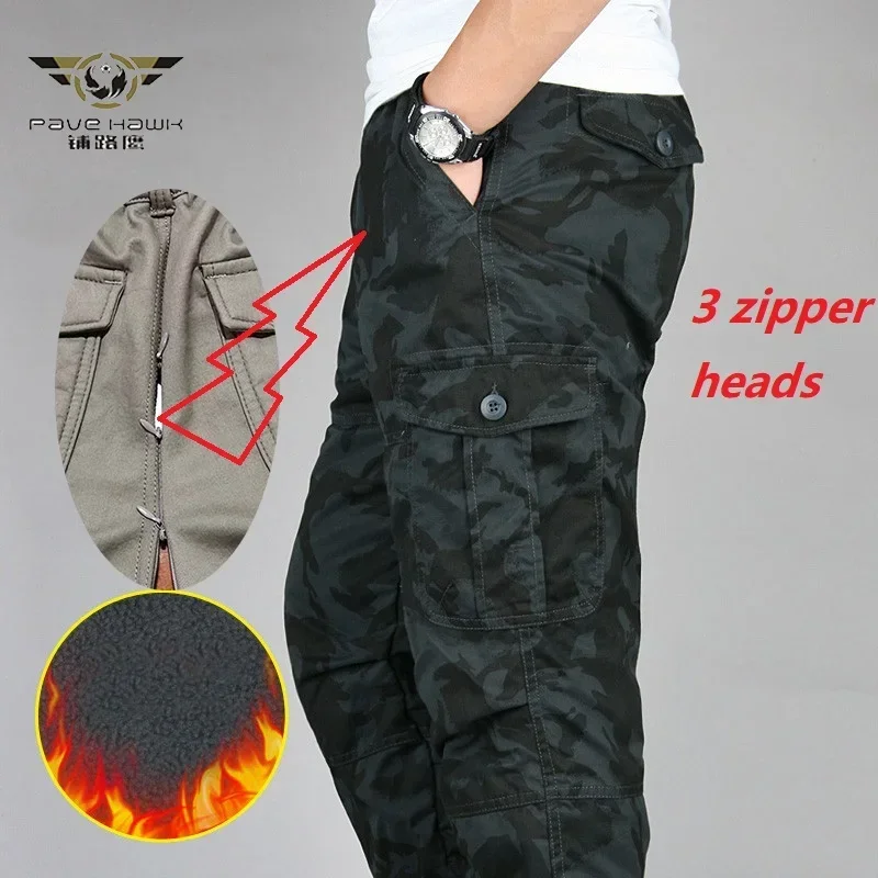 Pantalones gruesos con entrepierna abierta para hombre, pantalón de camuflaje con múltiples bolsillos para amantes del conductor al aire libre, para citas, sin quitar, invierno, 2025