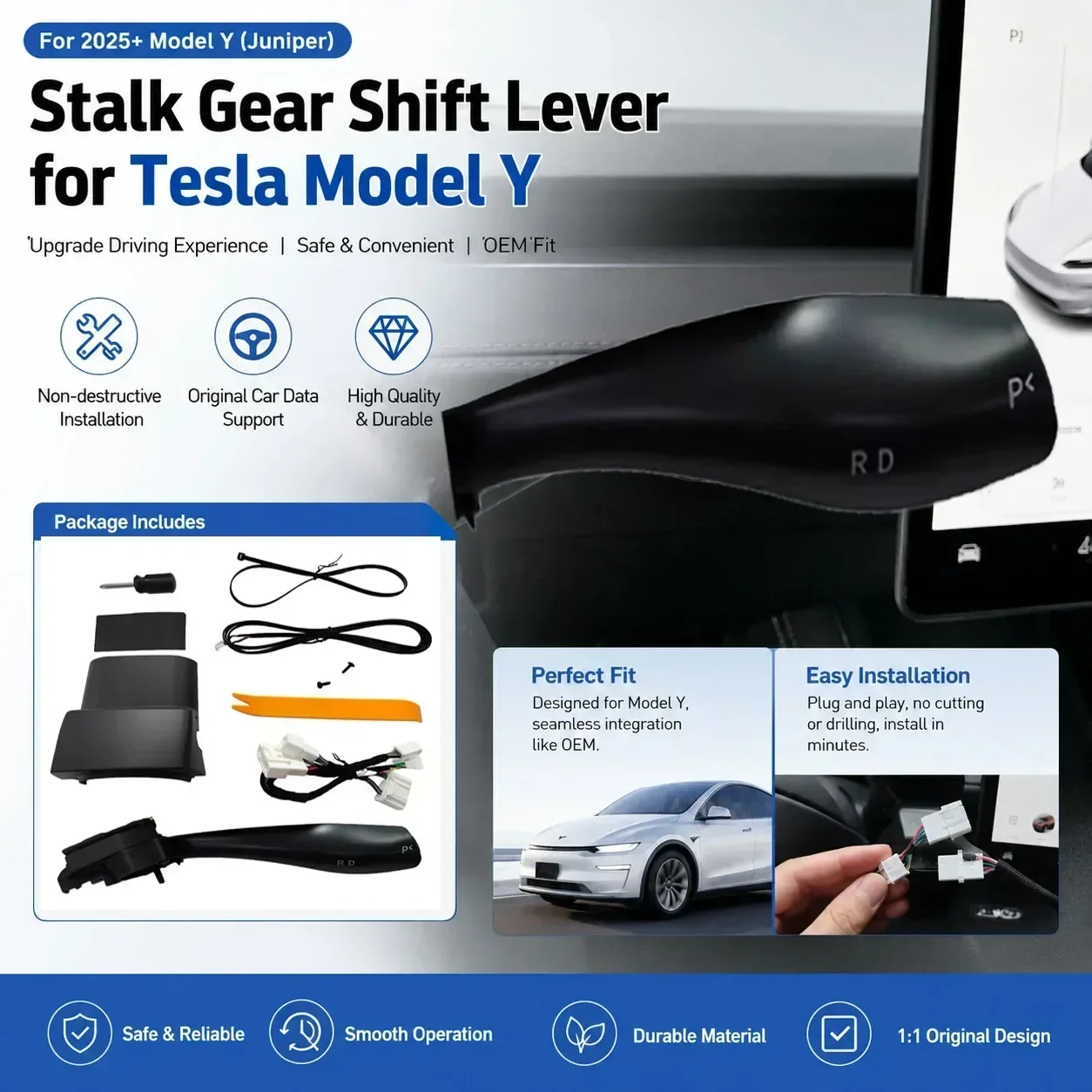 Smart Gear Stalk For Tesla Model Y Juniper 2026 Physical Drive Selector Stalk Shift Lever Retrofit Kit D/P/R Gearshift New Amagi