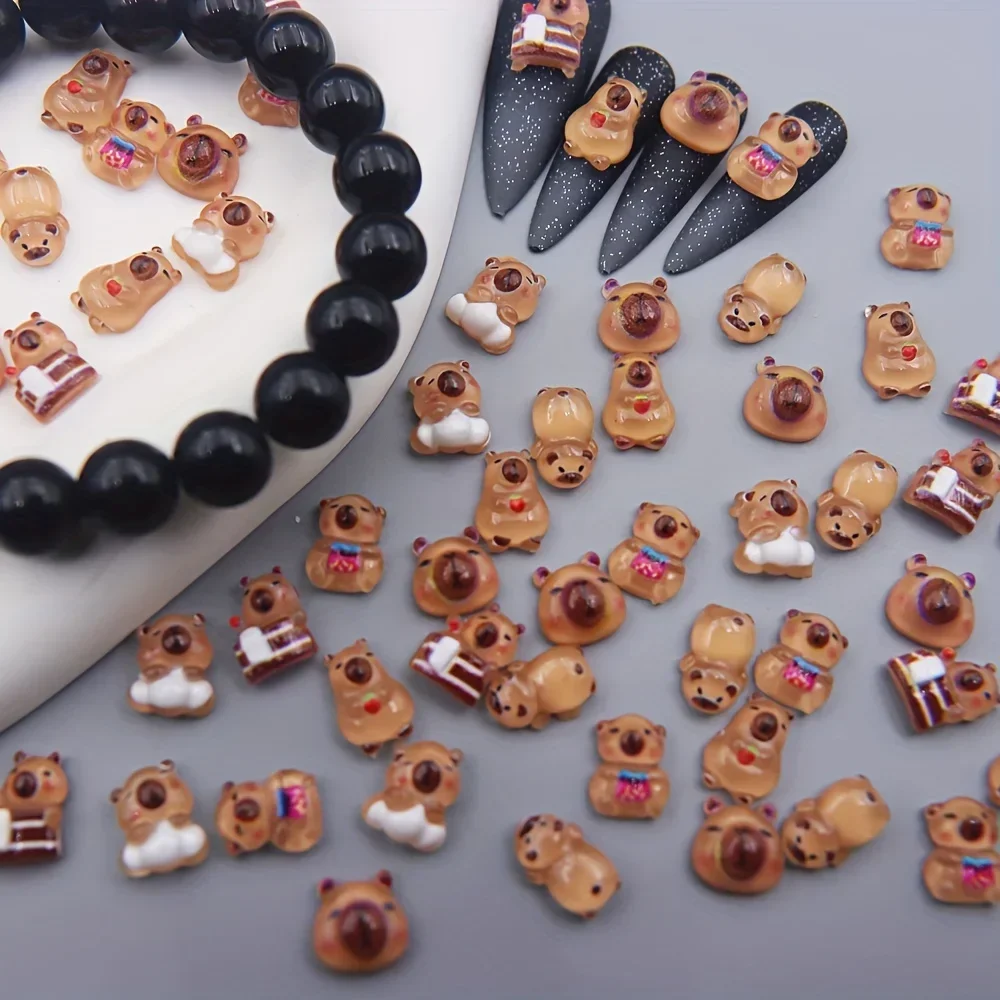20/40/100/200 pz Misto Simpatico Cartone Animato Animale Capibara Decorazioni Per Unghie 3D Ghiaccio Trasparente Animale Domestico Kabbalah Piccolo Orso Bruno Unghie artistiche
