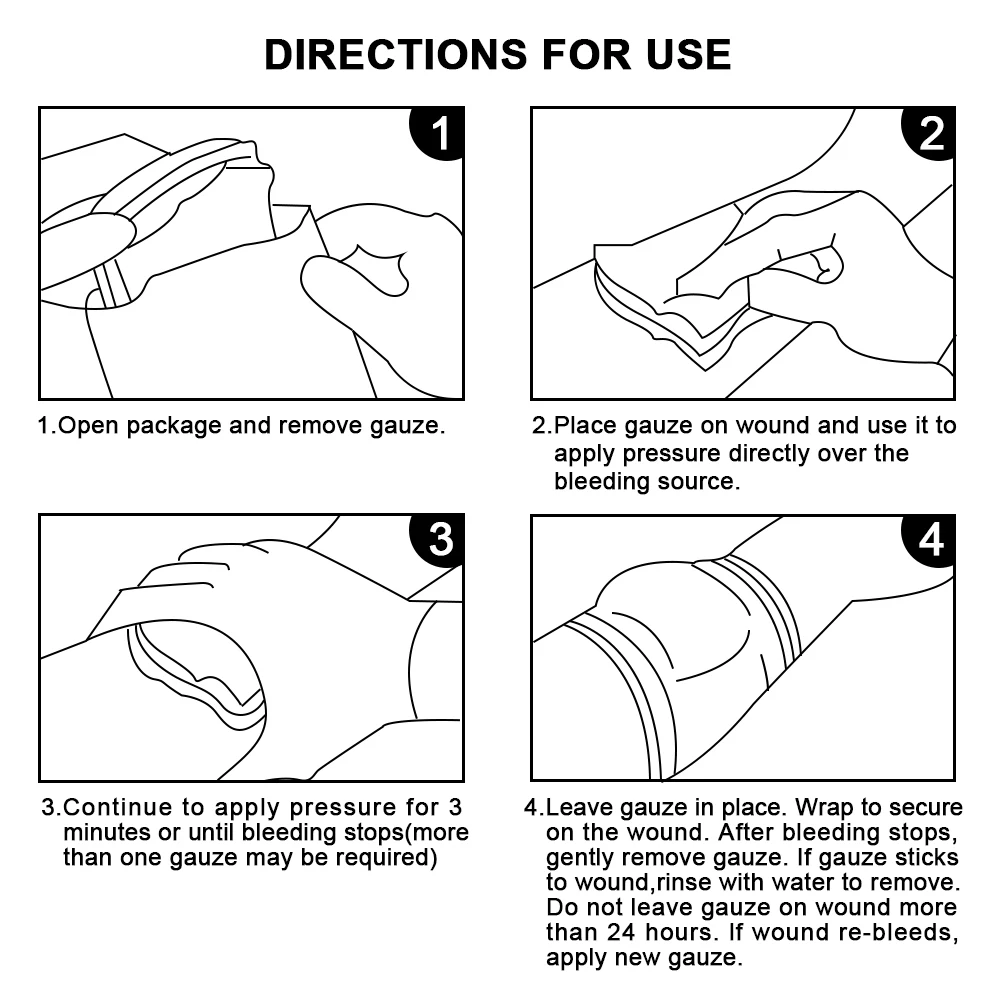 Kit hemostático caulim gaze combate emergência, Z-Fold solúvel para Ifak, kit tático de primeiros socorros, curativo médico ferida, trauma