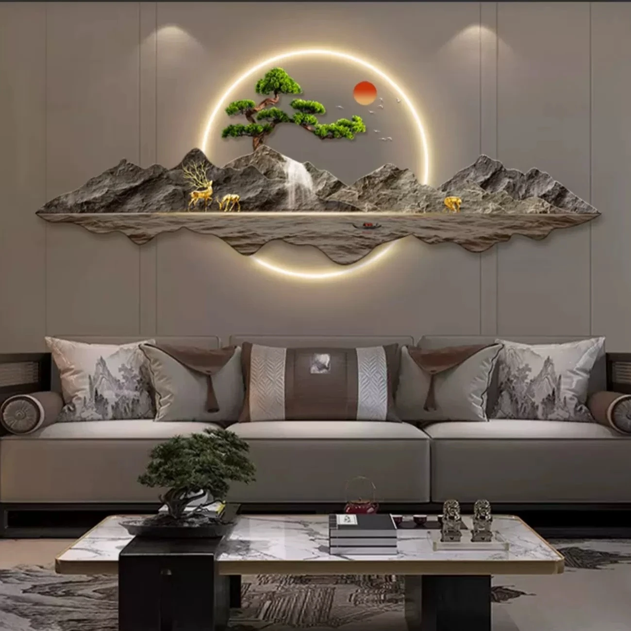 

Wholesale landscape wall decoration LED lighting Crystal Diamond painting acrylic wall art UV HD printing for living room
