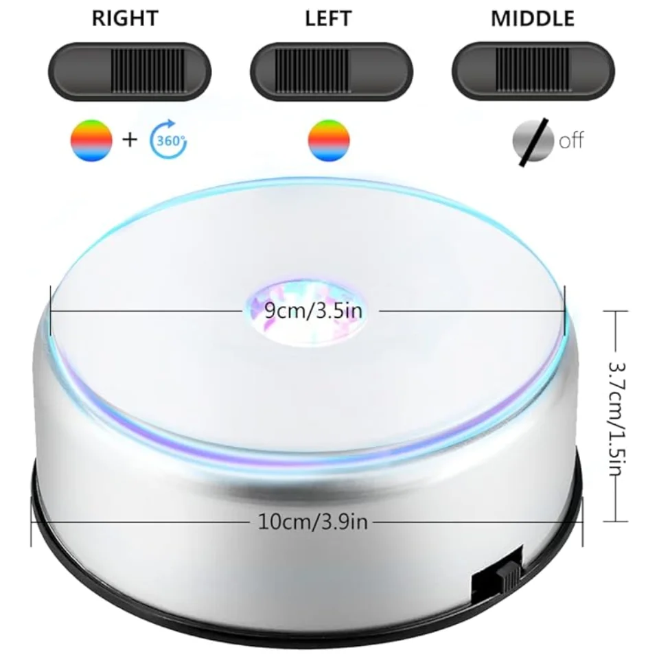 Multi Color LED Light Crystal Rotating Display Base Merchandise Display Stand for Hearing Aids IEM Earphones Display