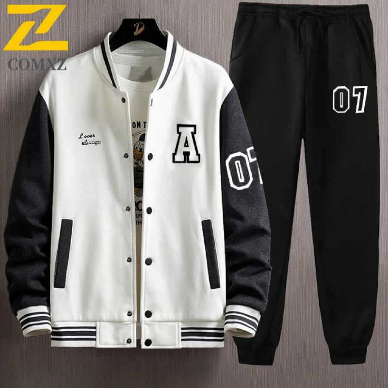 

2025 Spring Autumn Jacket SweatPants Trousers Men Set Two Piece Baseball Uniform Tracksuit Hip Hop Streetwear Running Clothes