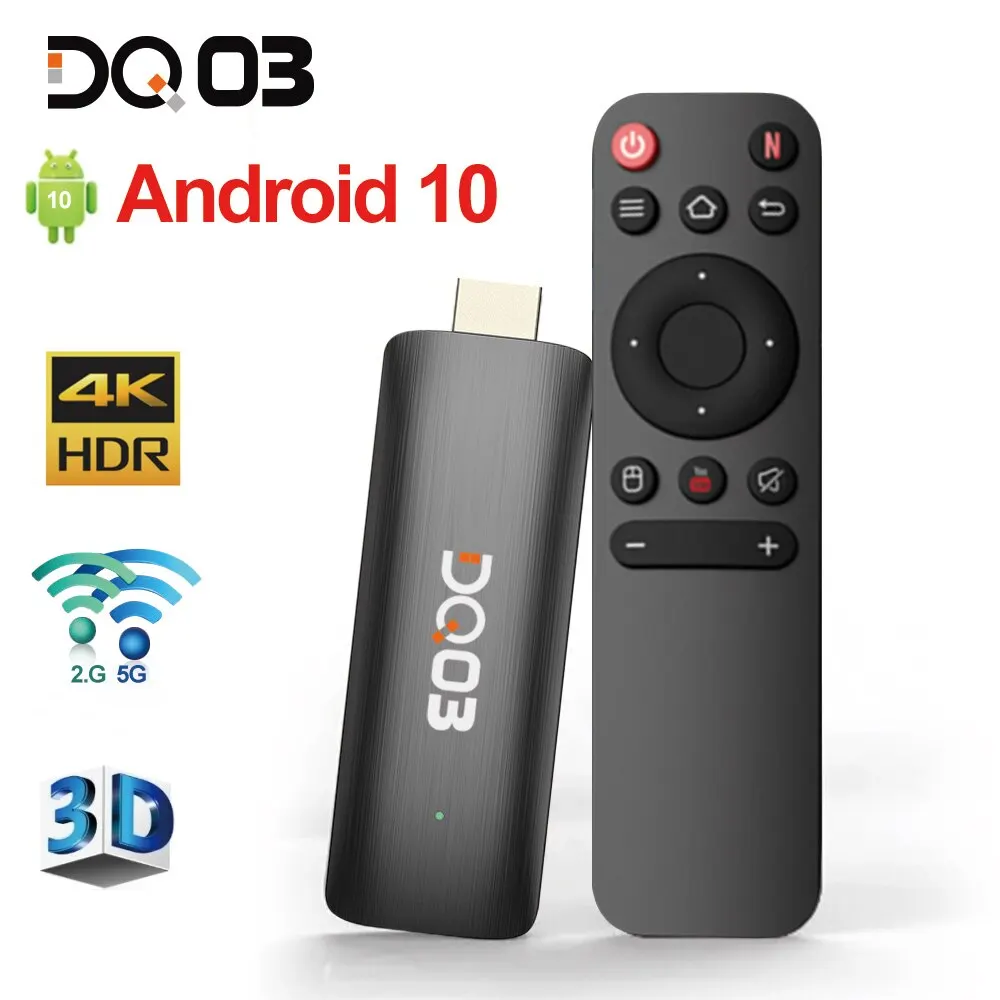 Dq03ミニテレビスティックアンドロイド10クアッドコアアーム皮質a53 2gb 16gb 4k h.265 2.4g & 5.8g wifiストリーミングスマートテレビボックス1gb 8gb