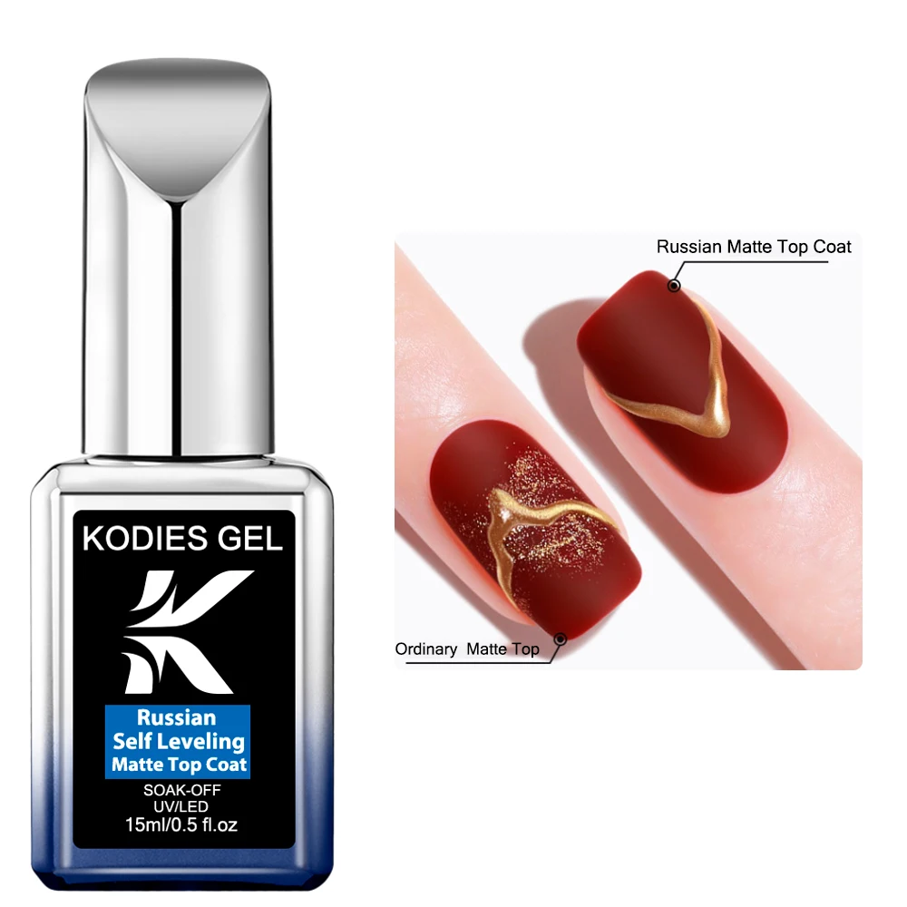 KODIES GEL russo opaco Top Coat Gel UV smalto per unghie 15ML smerigliato antiaderente tappetino in polvere Top Coat No Wipe Semi permanente Seal GEL