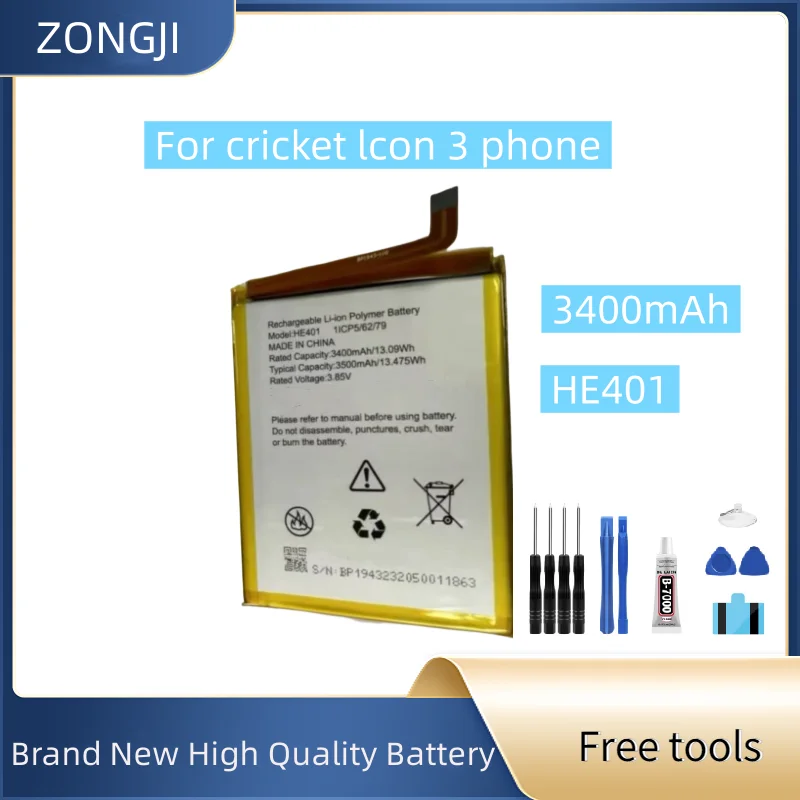 New Battery HE401 3400mAh For cricket lcon 3 phone Mobile Phone Battery + Free Tools