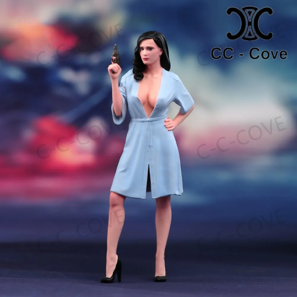 Miniaturas pintadas finas 1/18 1/24 uma garota sexy vestindo pijamas com decote em v profundo figura modelo brinquedos presente surpresa vista decoração