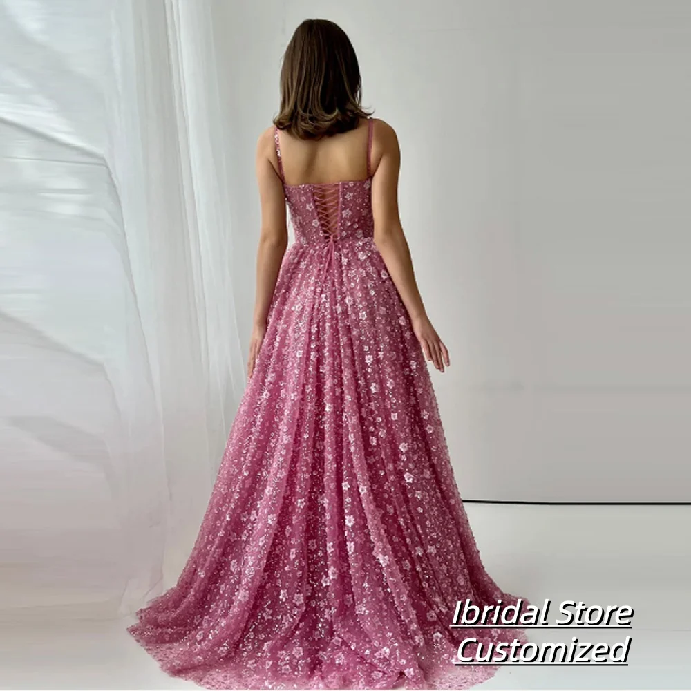 Customized  Appliques Spaghetti Strap Prom Dress A-line Sleeveless vestidos de noiva Floor-length Evening Dresses