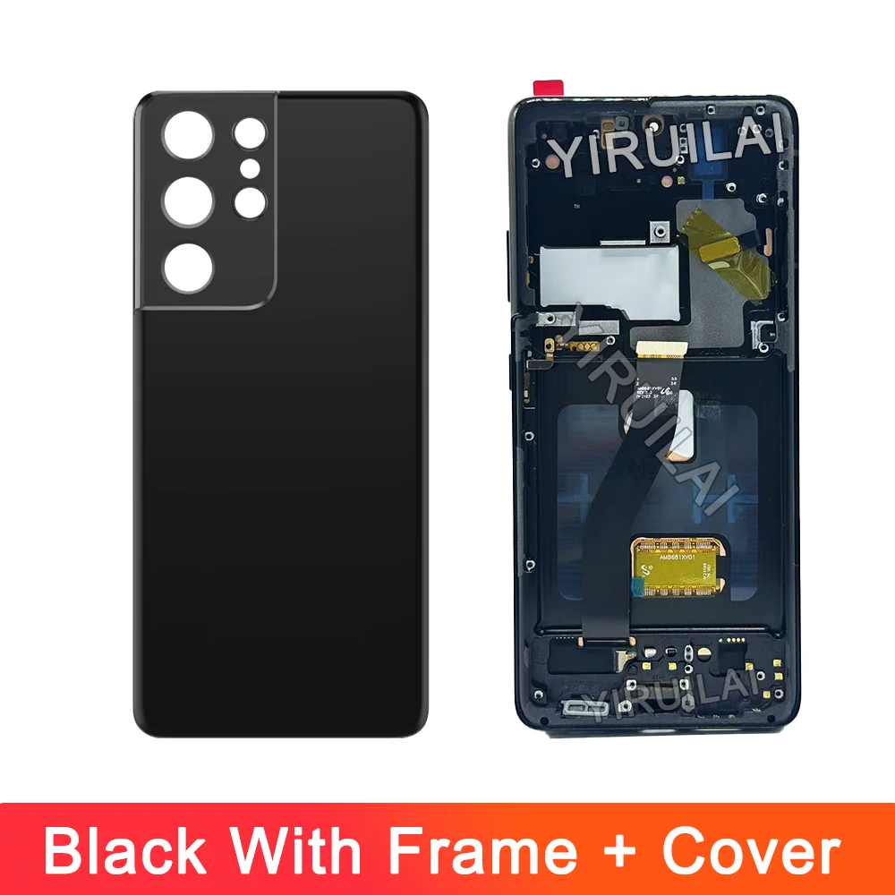 NONE AMOLED S21 Ultra-Bildschirm mit Rahmen für Samsung Galaxy S21 Ultra 5G G998B G998B/DS LCD-Display Touchscreen-Digitizer-Baugruppe 6