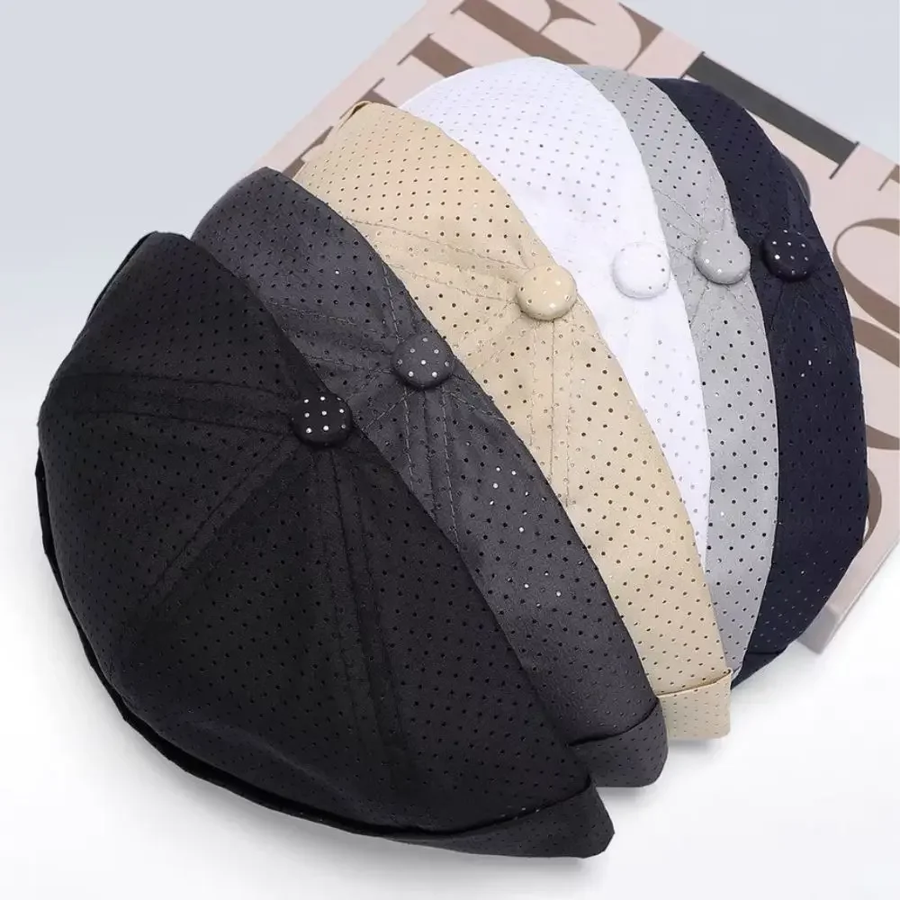 Casual Retro Brimless Docker Cap Simple Solid Color Unisex Beanies Adjustable Quick Drying Mesh Breathable Landlord Hat