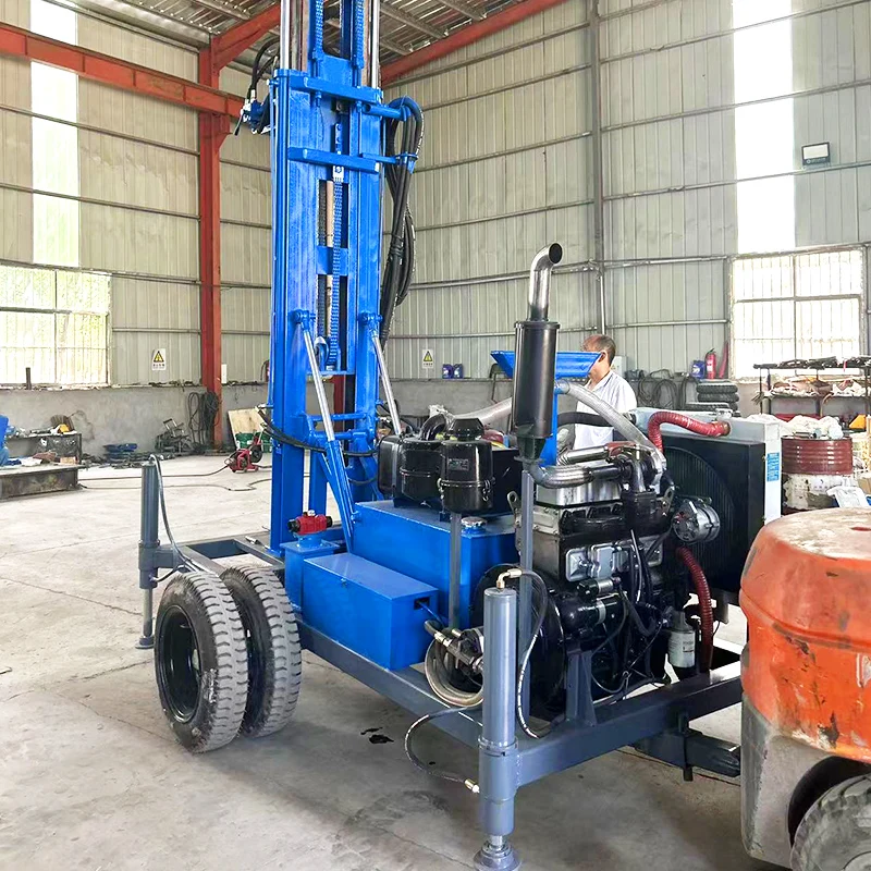 

Индивидуальная портативная роторная дрель 300 м. Самая продаваемая дизельная гидравлическая колесная установка для бурения глубоких скважин на воде.