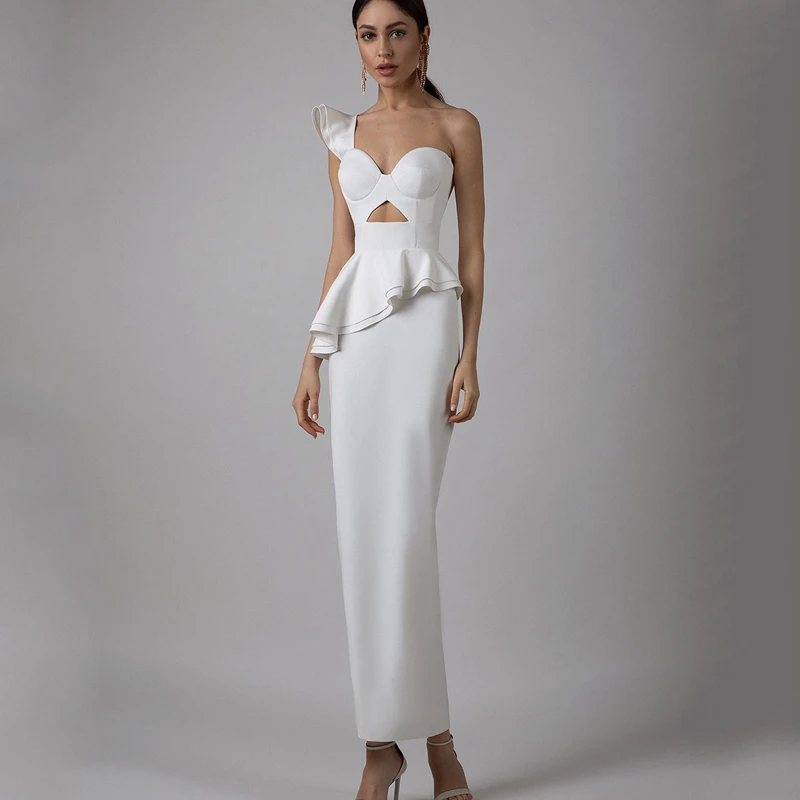 

Summer 2022 Women's Temperament One Shoulder Elegant Dress Women's Slim Back Mid Slit Party Dress Dress Long