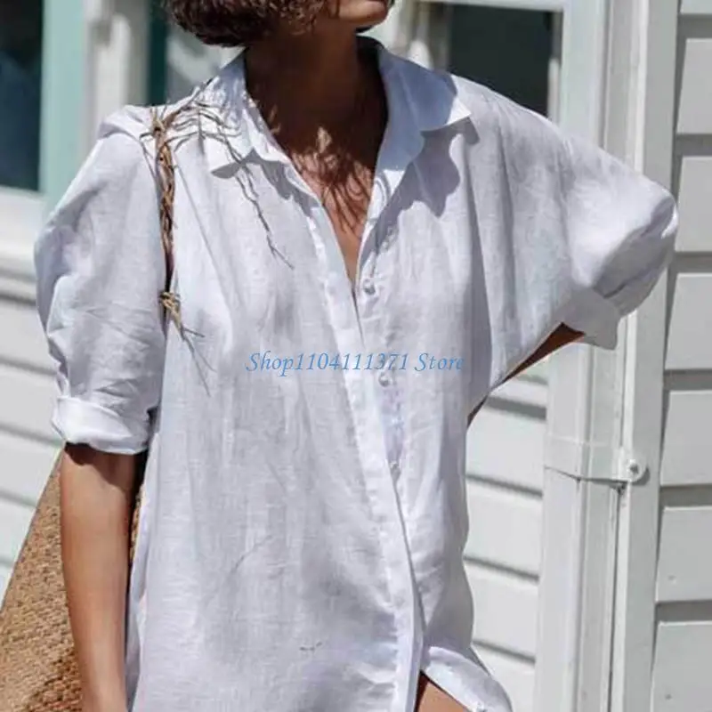 P9FC Womens Swimwear Cover Up for Beach,Cotton Button Down Kimonos Cardigans Swimsuit Coverups Sexy Long Side Slit Beachwear