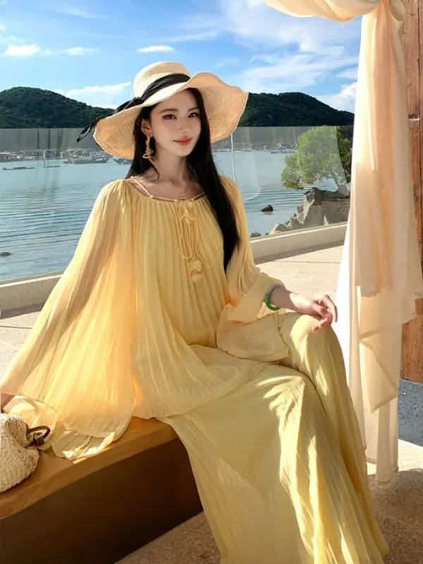 

Elegant Gentle Style Spring Fashion Shangpin Chiffon Top Wide Leg Casual Pants Two Piece Set Comfortable High Waist Cotton Li...