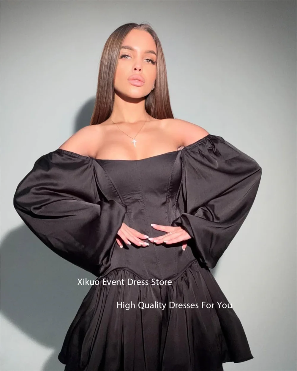 Xikuo атласные платья для выпускного вечера с пышными рукавами и квадратным вырезом на заказ, модные коктейльные платья выше колена по индивидуальному заказу