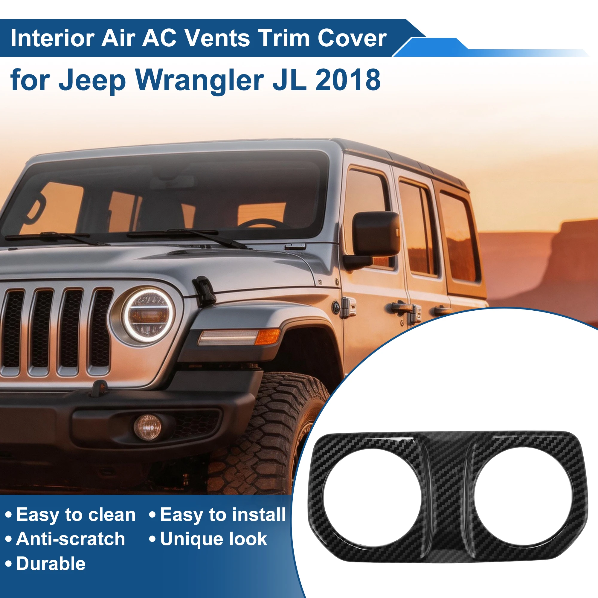 UXCELL for AC Vent Trim Frame for Jeep Wrangler JL 18 Rear Row Vent Sticker Carbon Fiber Black