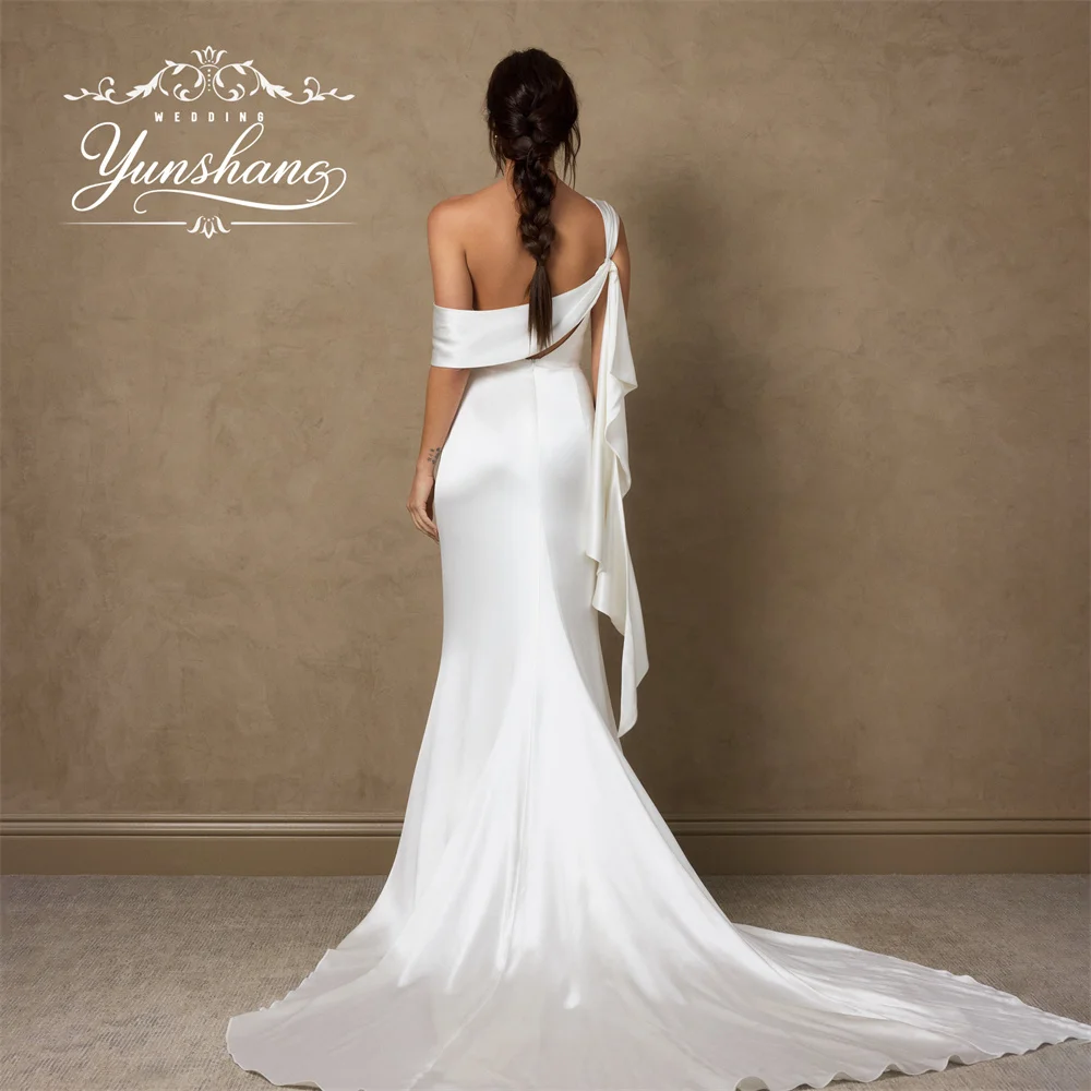 Yunshang personalizado romântico um shoudler sereia vestido de casamento trem varredura 2025 babados sem costas vintage até o chão morden