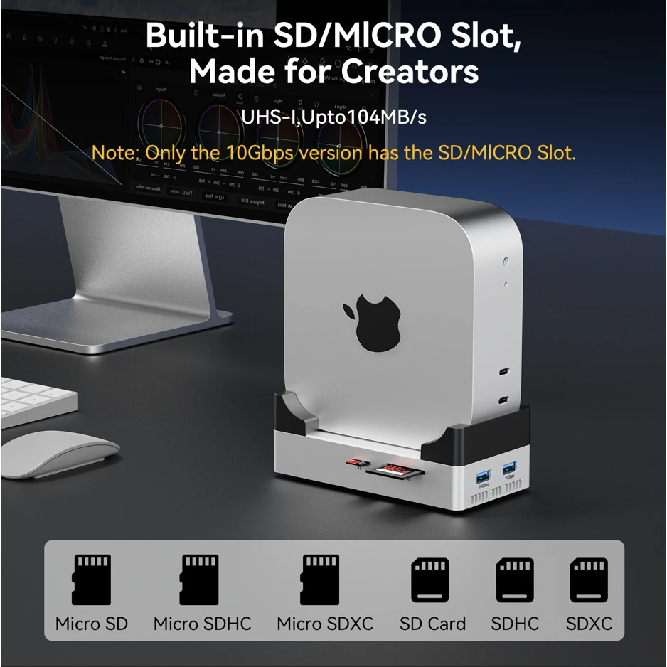 ACASIS Mac Mini Docking Station USB HUB Type-C to DP 8-IN-1 4K60Hz M.2 NVMe SSD Slot 40Gbps SD&TF for Mac Mini M4 Dock & Stand