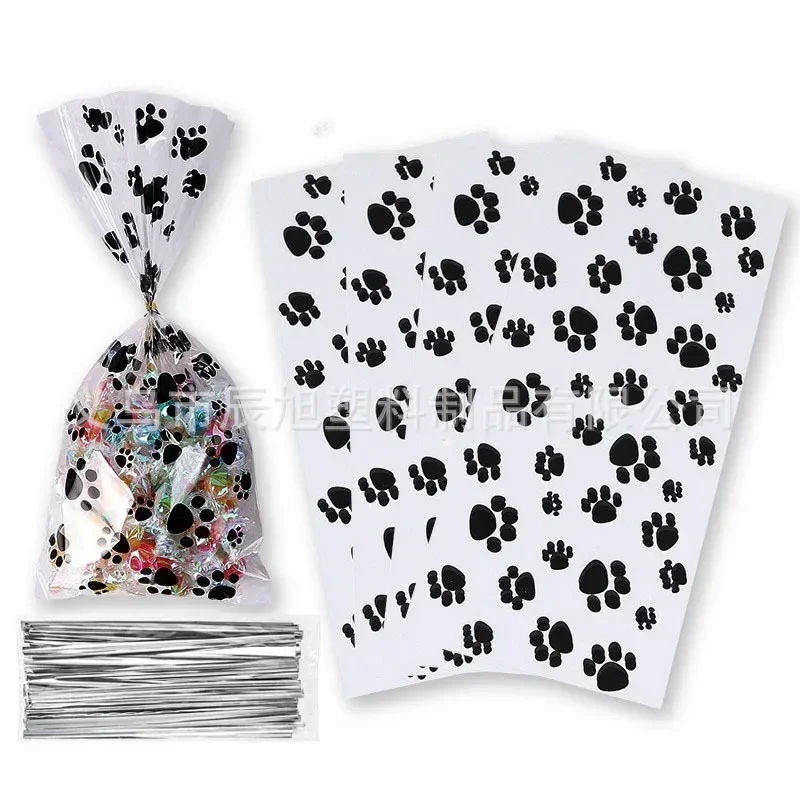 10/50 Pcs Paw Print Cellophane Bags Heat Sealable Treat Candy Bags Dog Cat Gift Bags with Twist Ties Birthday Party Favor Supply