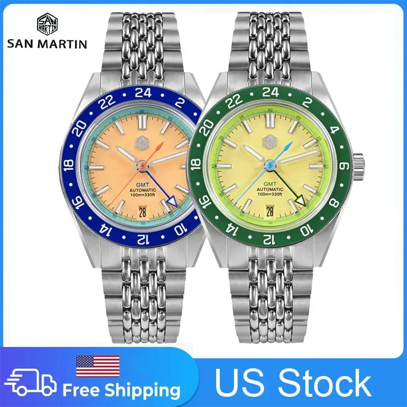 

San Martin SN0116 39.5mm Limited Edition Full Luminous NH34 GMT Original Design Men Sports Watch Automatic Mechanical Waterproof