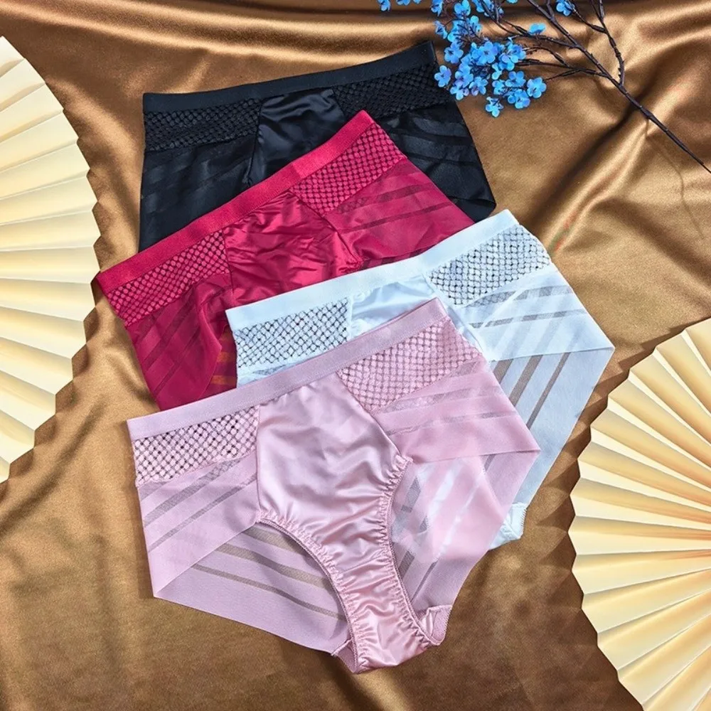 Bild 3: Dessous Mittelhohe Taille Satin-Seiden-Slips Transparente Nahtlose Slips Sommer Einfache Netz-Unterhosen für Mädchen