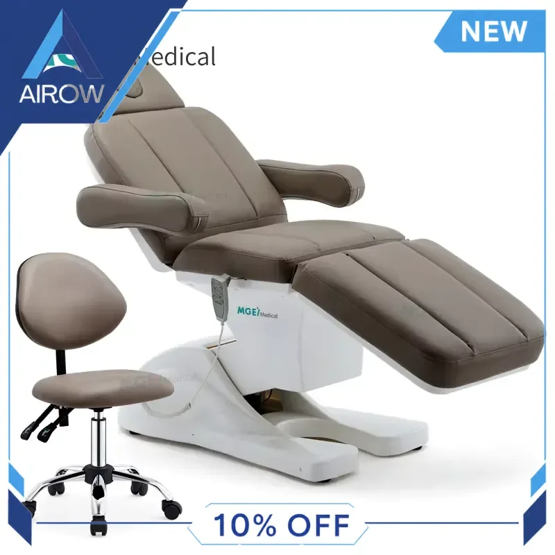 for MEDIGE Electric Massage Table Grey Leather Foldable Facial Bed Adjustable Lash Beauty Couch for Salon Hotel Spa Use 2