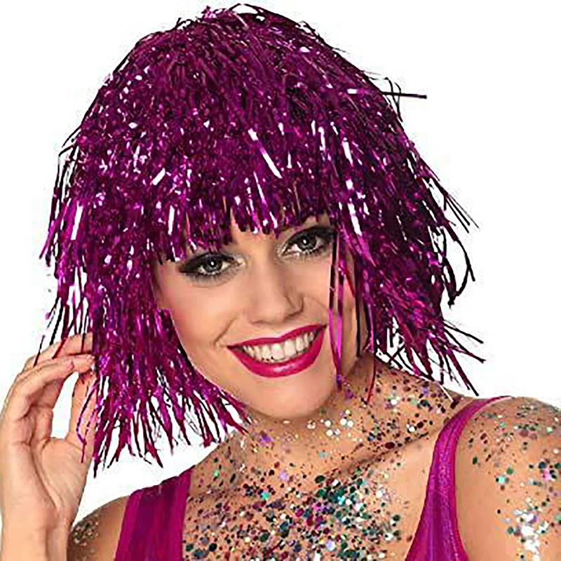 1PC Foil Tinsel Wigs Costume Cosplay Supplies Funny Shiny Women Metallic Hair Accessories For Party Carnival Masquerade Wig