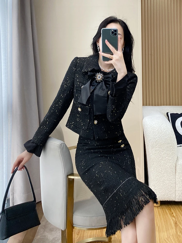 Senior Fall Winter New French Tweed 2Piece Sets Ladies Elegant Luxury Cardigans+skirts Sets 2023 ensemble femme chic et élégante