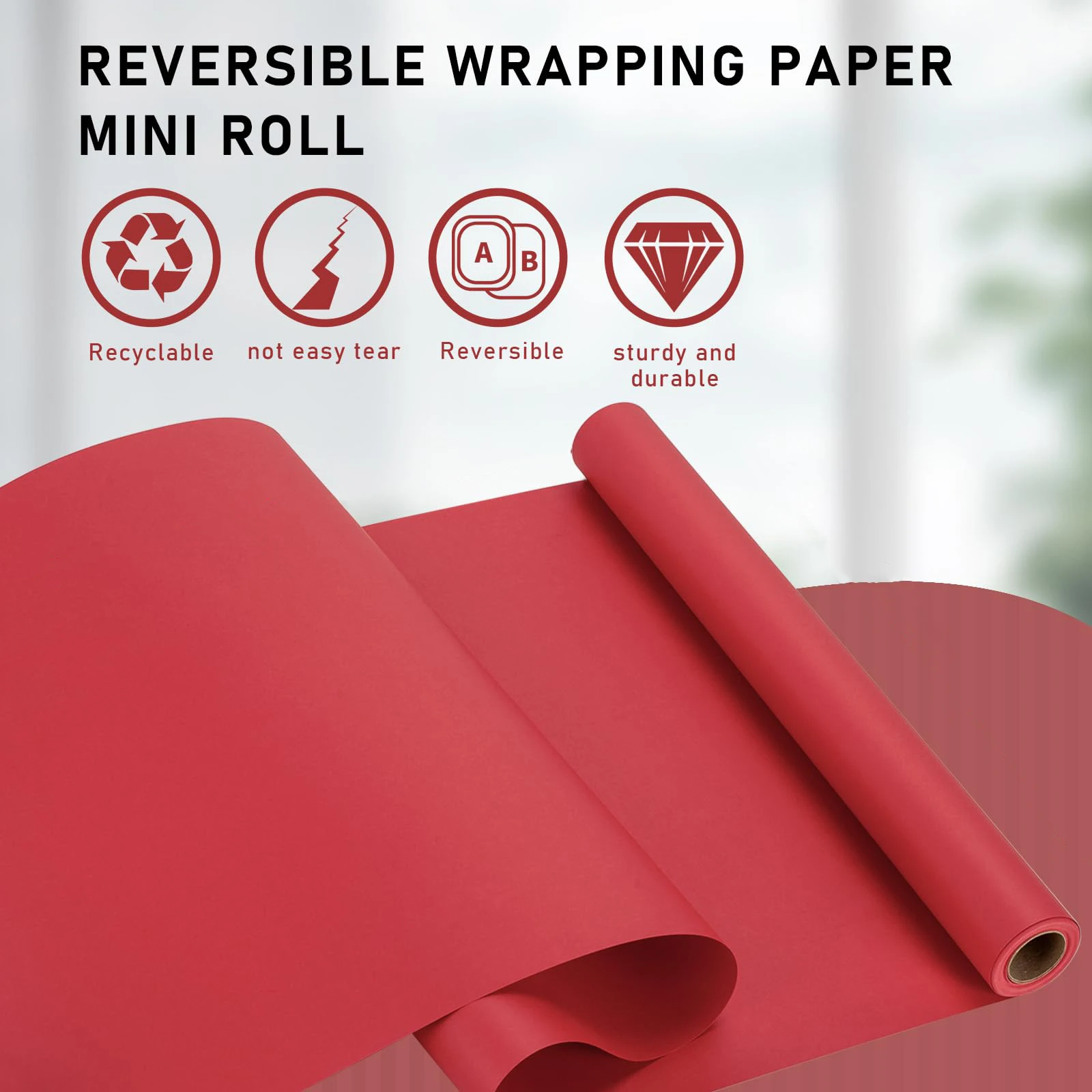 11.8inch x 9.8ft/16.4ft/32.8ft/49.2ft, Red Kraft Paper ，Environmental Protection Kraft Wrapping Paper，Gift Packaging，Painting