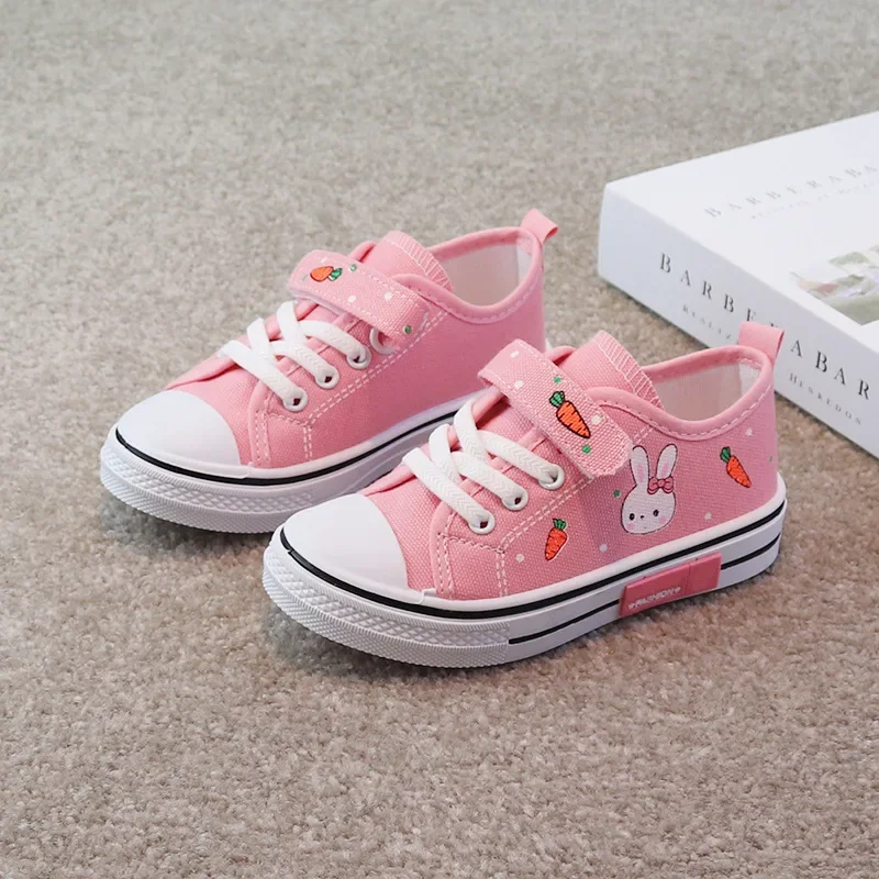 School Girls Shoes Cute Cartoon Kid Canvas Shoes Fashion Soft Sole Non Slip Casual Shoes Breathable Children Sneakers Flat Shoes