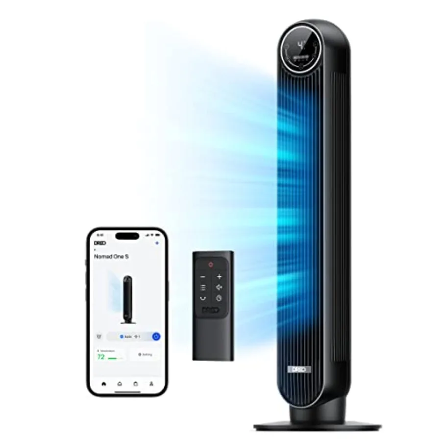 Smart Tower Fan for Bedroom: ABS Plastic, White, 28ft/s Velocity, 8 Speeds, Ultra Quiet Operation