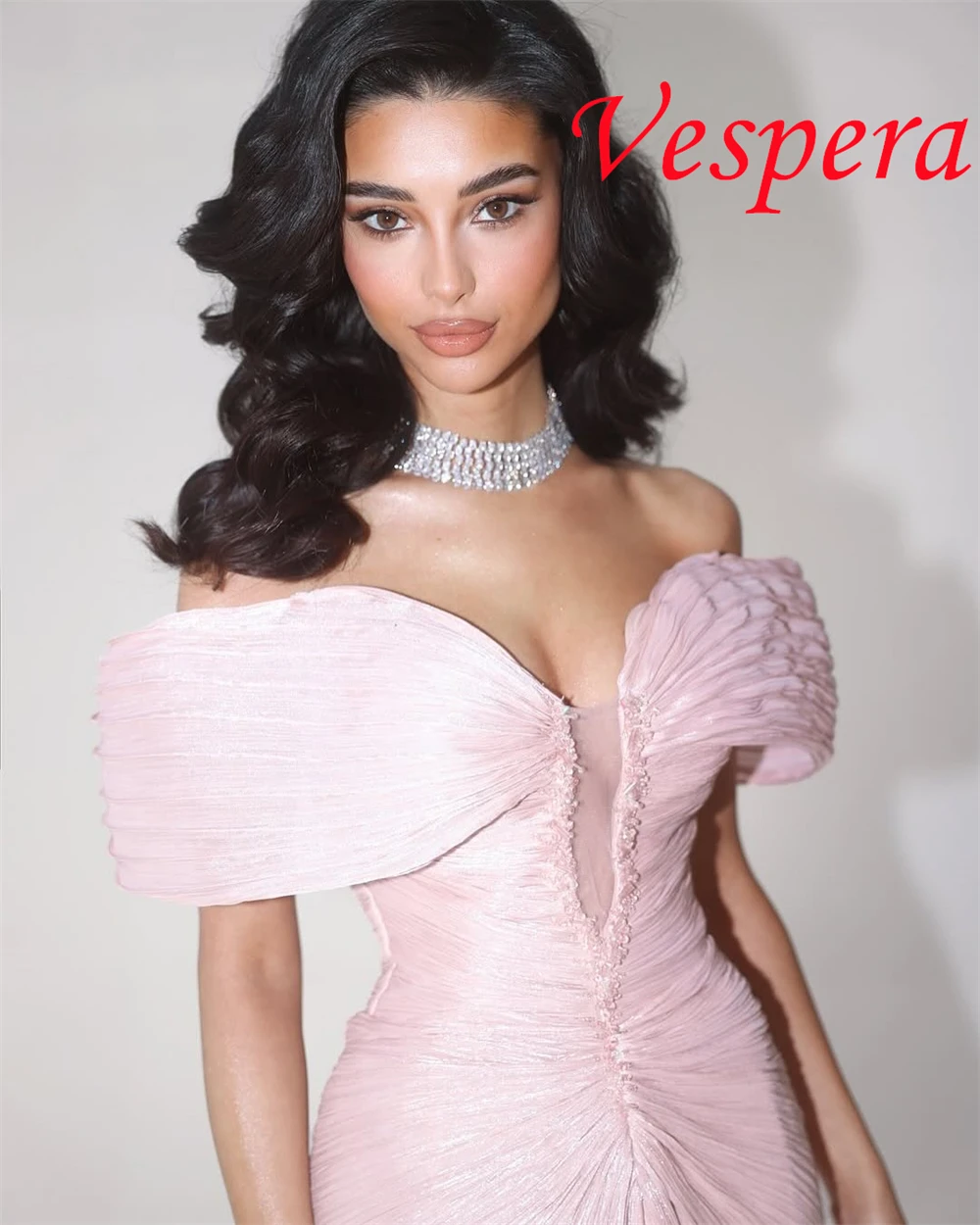 

Customized Temperament Pink Evening Dresses Exquisite Off the Shoulder Sleeveless Prom Dresses Luxury Special Occasion Gowns