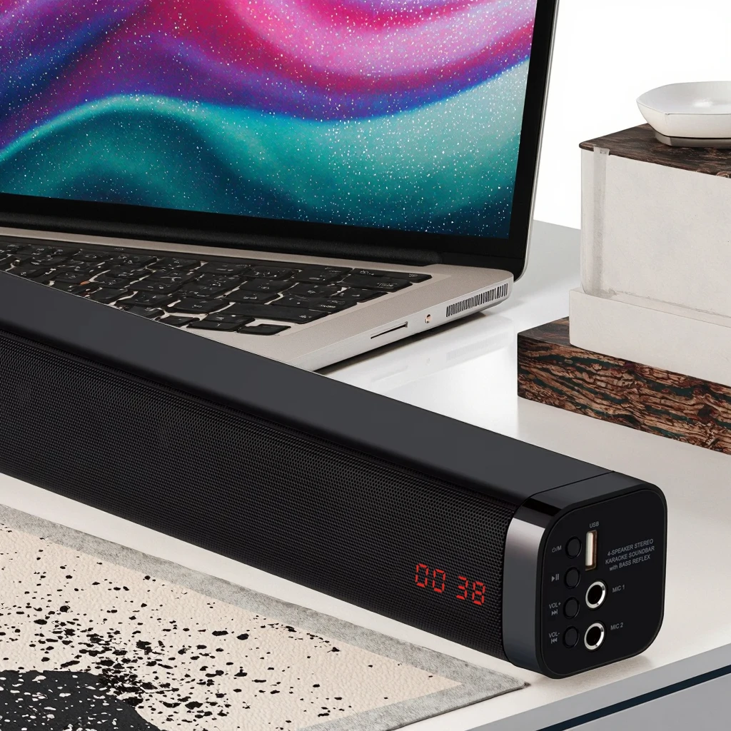 Für Bluetooth-Soundbar mit LED-Bildschirm, 2.0-Kanal, reibungslose Verbindung, USB- und AUX-Schnittstellen, mehrere Eingänge