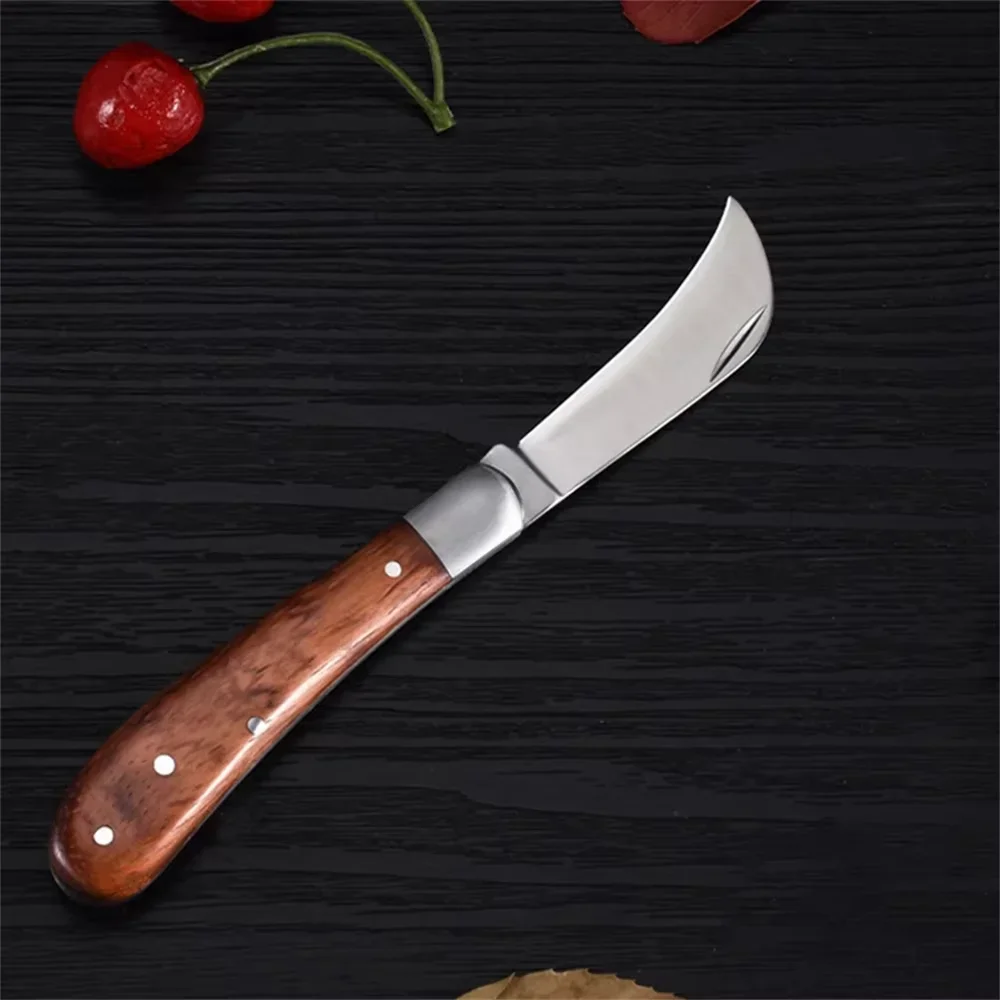 Garden Grafting Knife Stainless Steel Mushroom Electrician Folding Pocket Knife EDC Hand Tools Wooden Handle Camping Gadgets image 3
