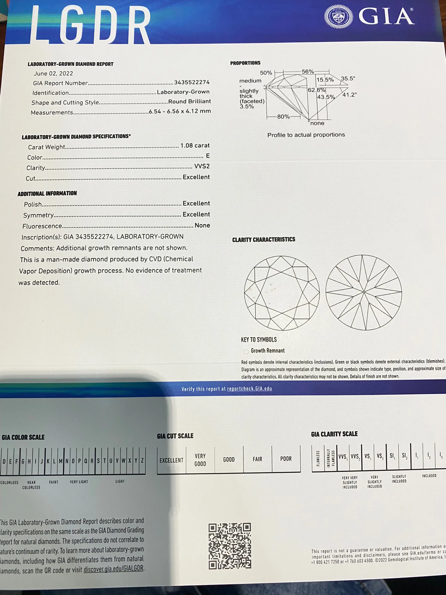 Lab Grown Diamond 1.08ct E Color Round Brilliant Cut Loose Diamond with GIA Certificate VVS2 2EX