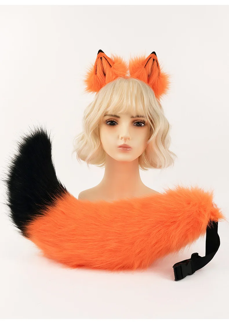 Simulação de halloween lobo cauda terno de pelúcia orelhas de lobo artesanal orelhas de raposa masculino e feminino cosplay trajes acessórios conjunto