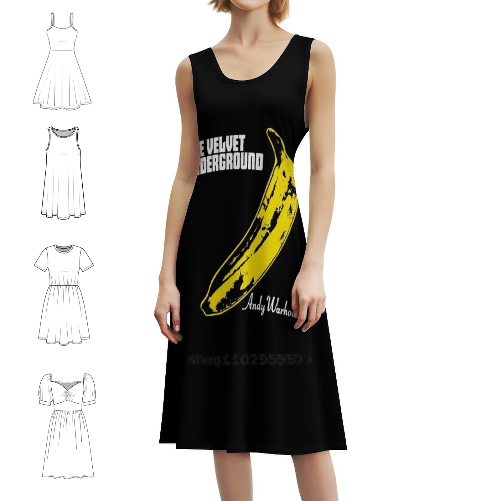 فستان Velvet Underground Gif للمعجبين بخط عنق على شكل قلب فستان أنيق للحفلات الصيفية للنساء مروحة Gif مخملية تحت الأرض #1