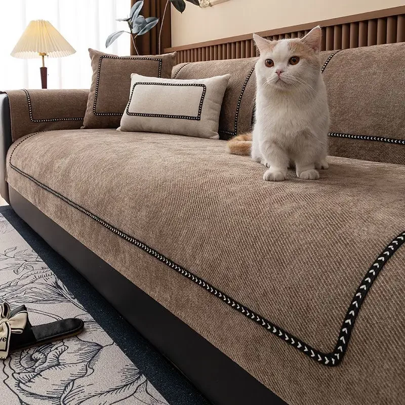 Vintage-Style Chenille Sofa Slipcover Non-Slip Pet-Friendly Couch Mat for All Seasons Fits Single To Four-Seater Sofa Cover