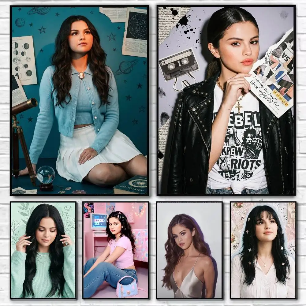 S-Selena Gomez Waterproof Self-Adhesive Wall Poster for Bedroom Living Room Home Decor