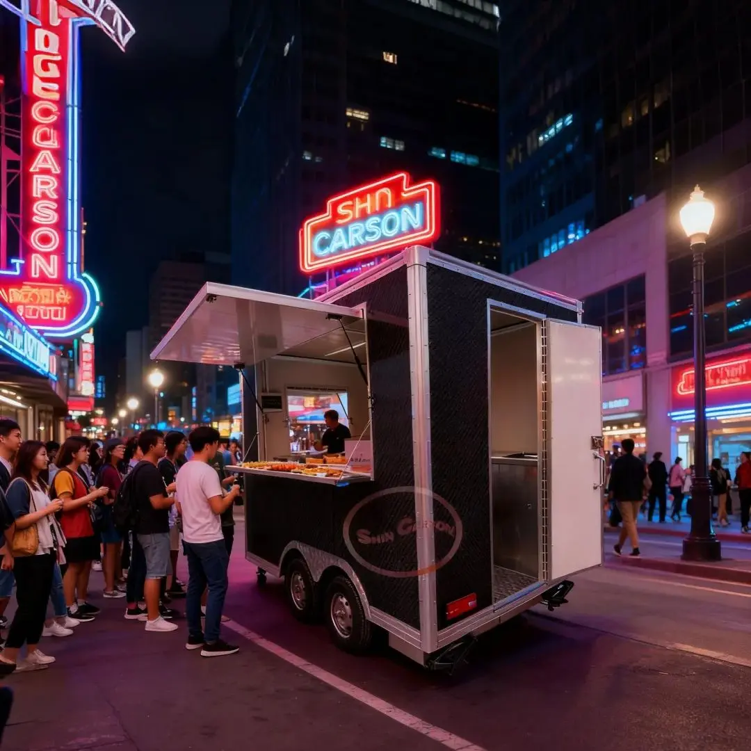 

Black Professional Mobile Food Truck with Sink for Cooking Cleaning Ideal for Outdoor Catering Business